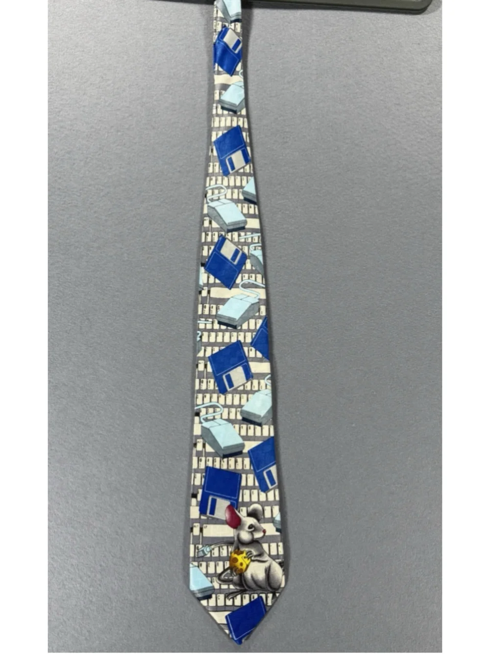 Men’s Tie Addiction Funny Computer Mouse Blue Nerd IT Floppy Disk Geek